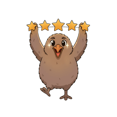 Kiki holding five stars