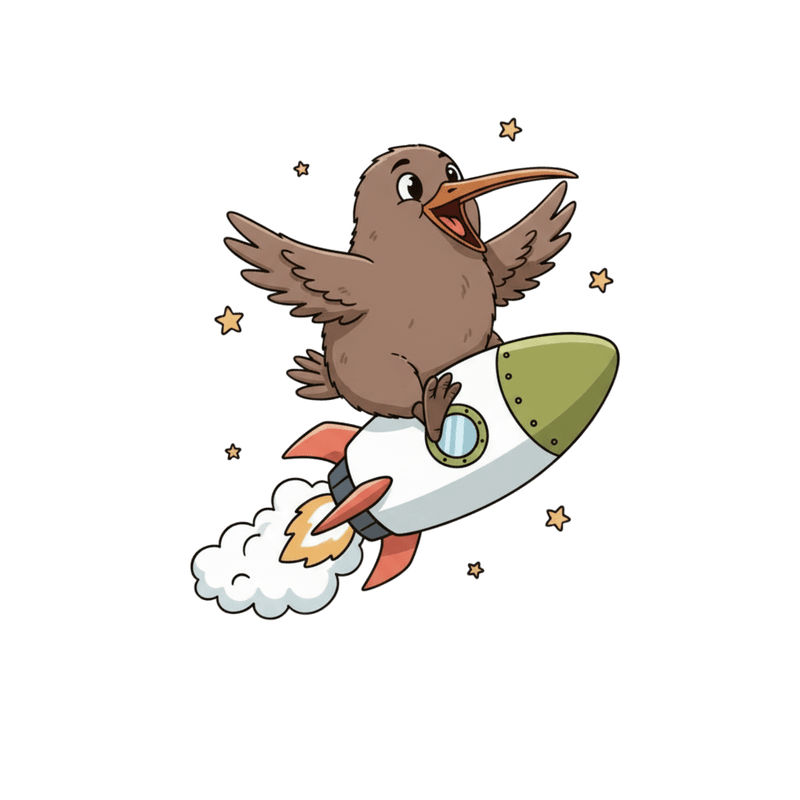 Kiki on a rocket departing